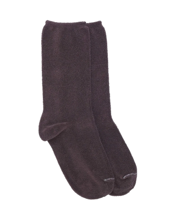 A pair of The Microterry Sock in Vintage Mulberry by THE GREAT. SU23 MICROTERRY, featuring a soft, microterry texture and subtle 1970's-inspired look, is positioned side by side on a white background.